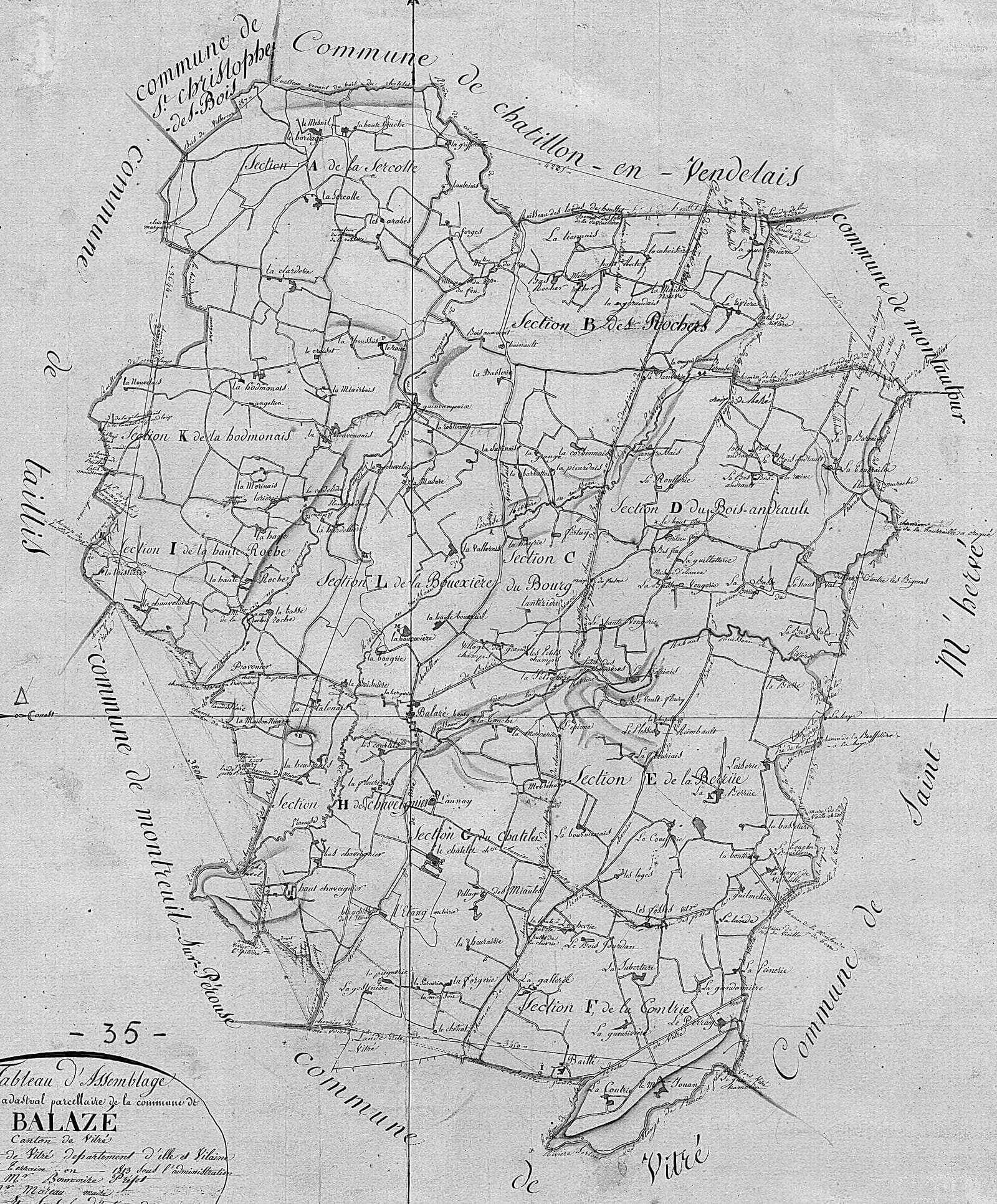 Plan cadastral de la commune de Balazé en 1813